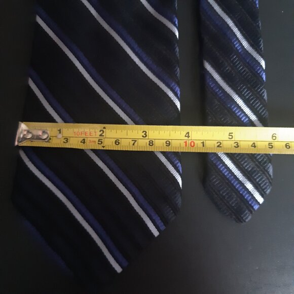 Dion Collection 100% Silk Repp Tie Blue/Black/White - Picture 12 of 13